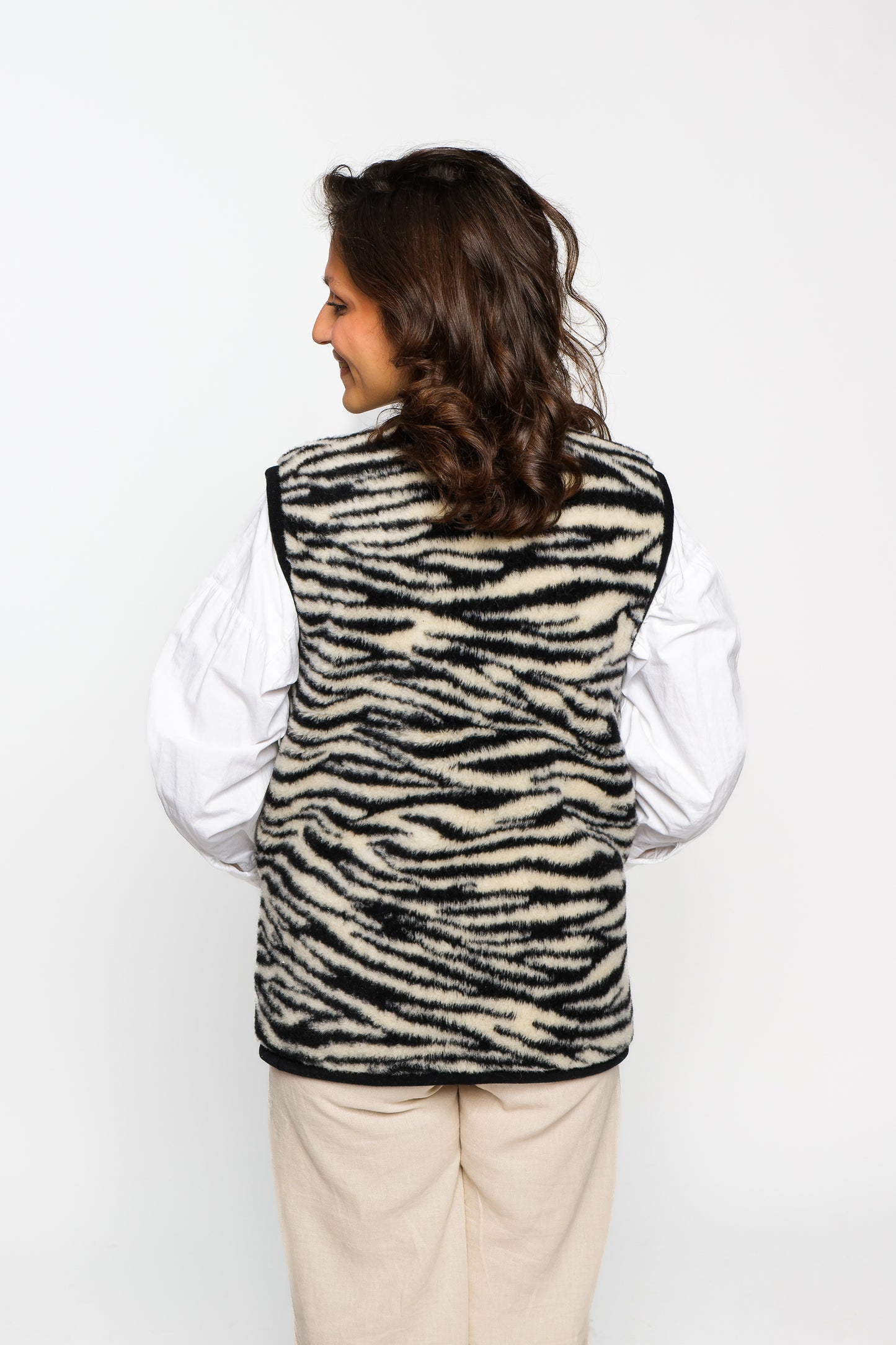 Wollen bodywarmer volwassen - zebra
