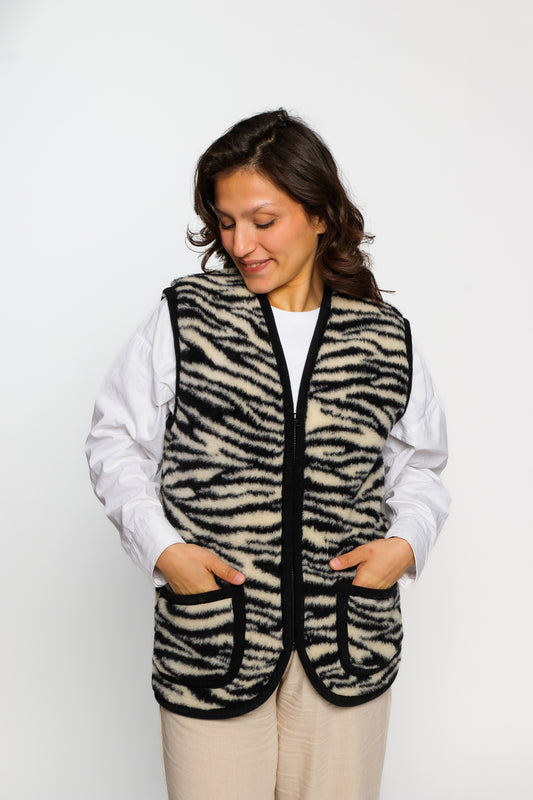 Wollen bodywarmer volwassen - zebra